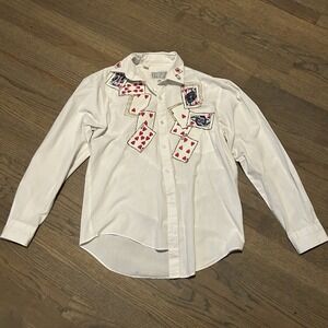 Vintage Noble Apparel Button Up Shirt Size Small USA Vegas Deck Of Cards 14-14